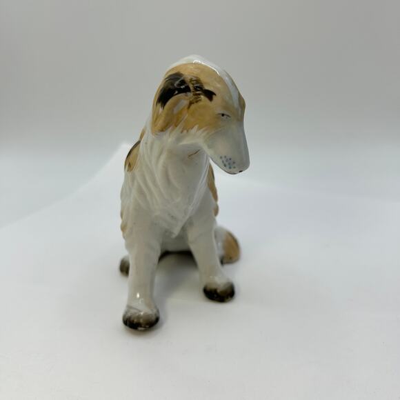 Vintage Ceramic Dog Russian Wolfhound Borzoi Dog 4 1/4" Tall White Brown Tan - Picture 6 of 8